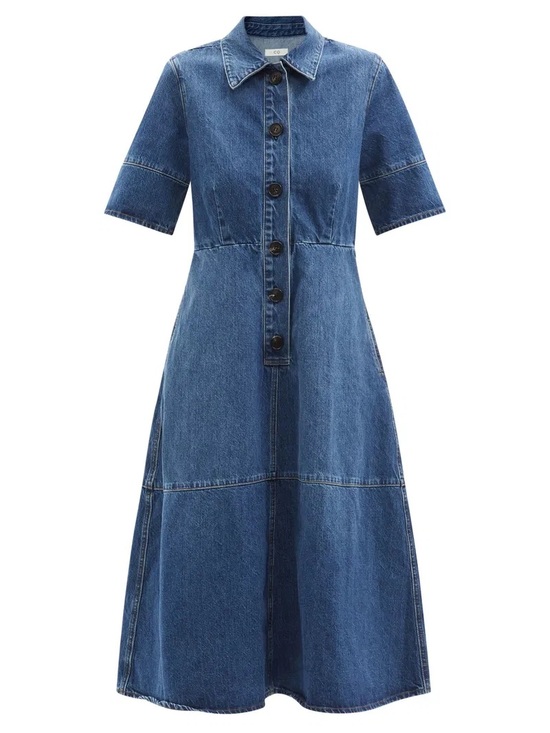CO Dresses & Skirts - CO Blue Denim Button-Front Midi Dress